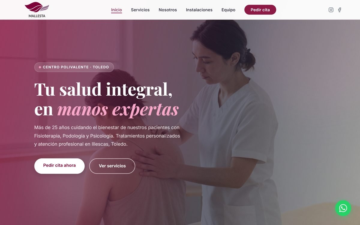 Web de Mallesta, centro de salud en Illescas, diseñada por Arci's